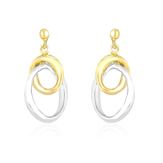 14k Two-Tone Gold Drop Earrings with Interlaced Oval Sections-0