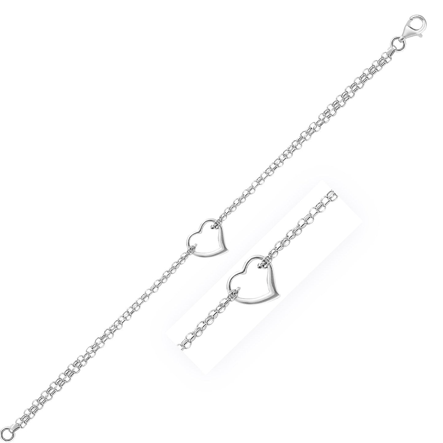 14k White Gold Cable Chain Anklet with Open Heart Station-0