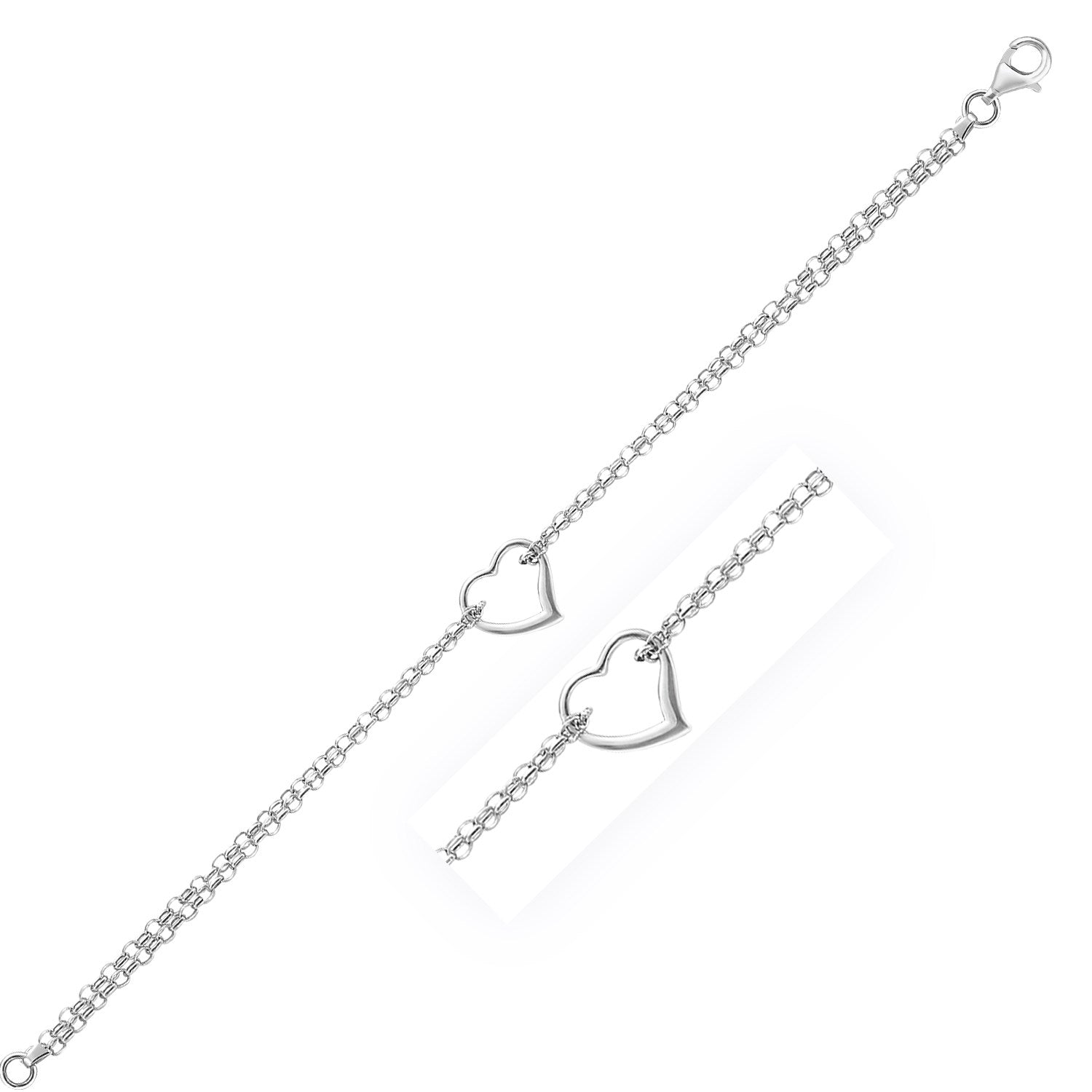 14k White Gold Cable Chain Anklet with Open Heart Station-0