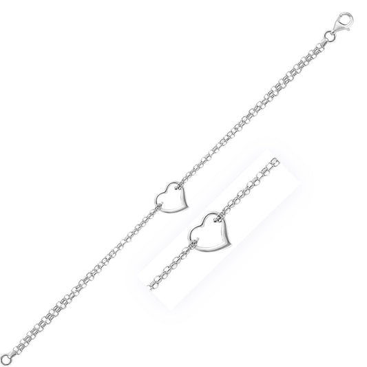 14k White Gold Cable Chain Anklet with Open Heart Station-0