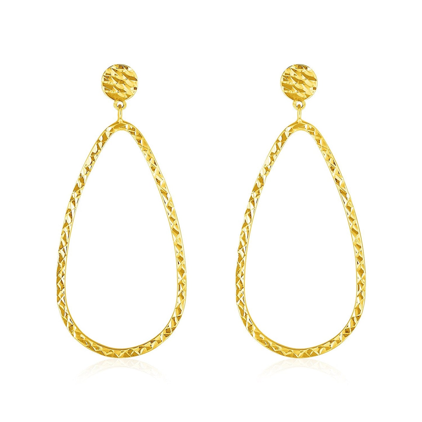 14k Yellow Gold Textured Teardrop Motif Post Earrings-0