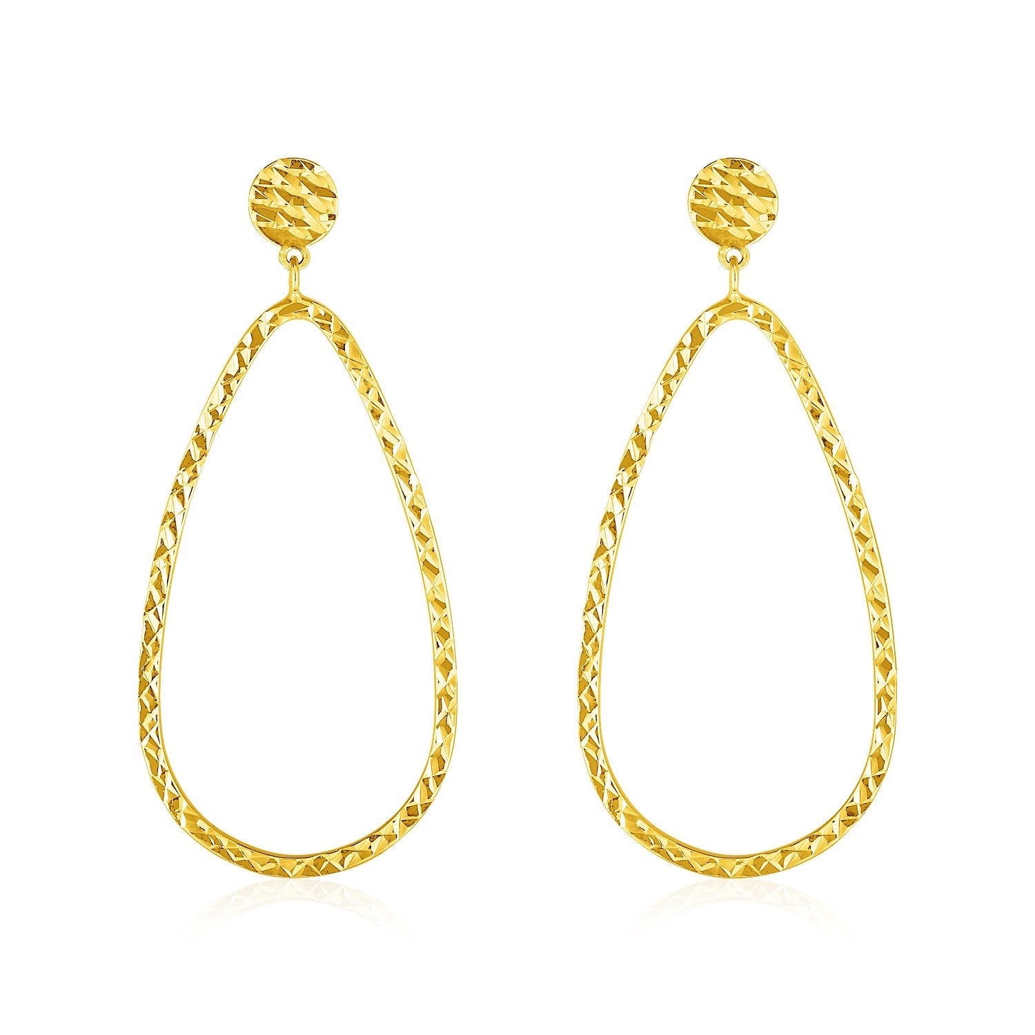 14k Yellow Gold Textured Teardrop Motif Post Earrings-0