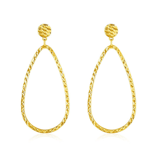 14k Yellow Gold Textured Teardrop Motif Post Earrings-0
