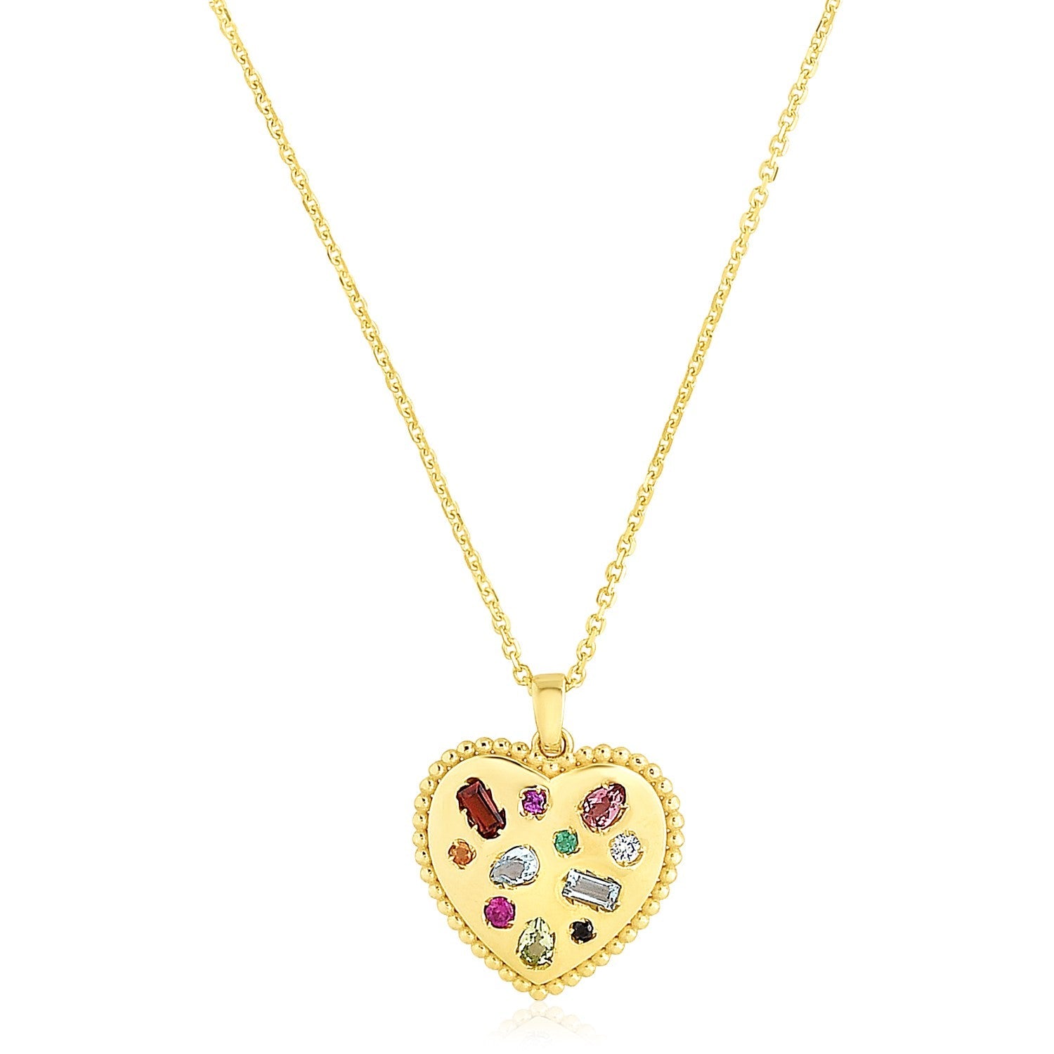 14k Yellow Gold High Polish Heart Gemstone Inlay Necklace-0