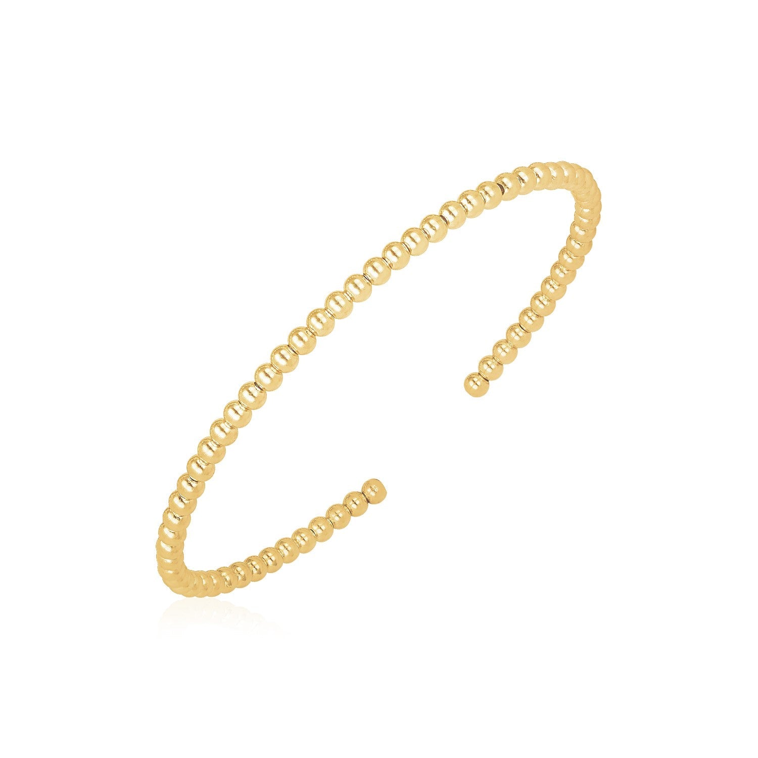 14k Yellow Gold High Polish Bead Cuff Bangle (3mm)-0