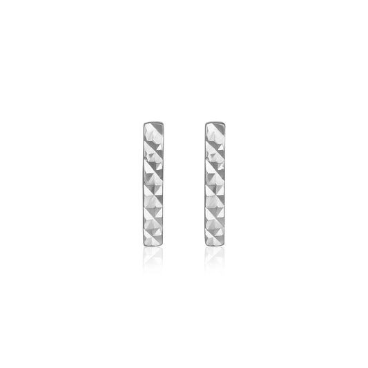 14k White Gold Textured Bar Earrings-0
