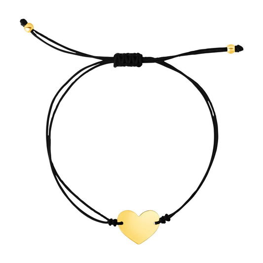 9 1/4 inch Black Cord Adjustable Bracelet with 14k yellow Gold Heart-0