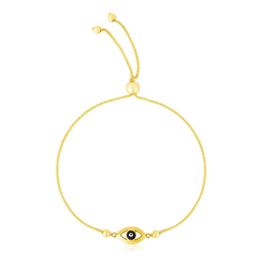 14k Yellow Gold Adjustable Evil Eye Bracelet-0