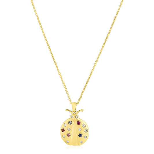 14k Yellow Gold High Polish Ladybug Gemstone Inlay Necklace-0