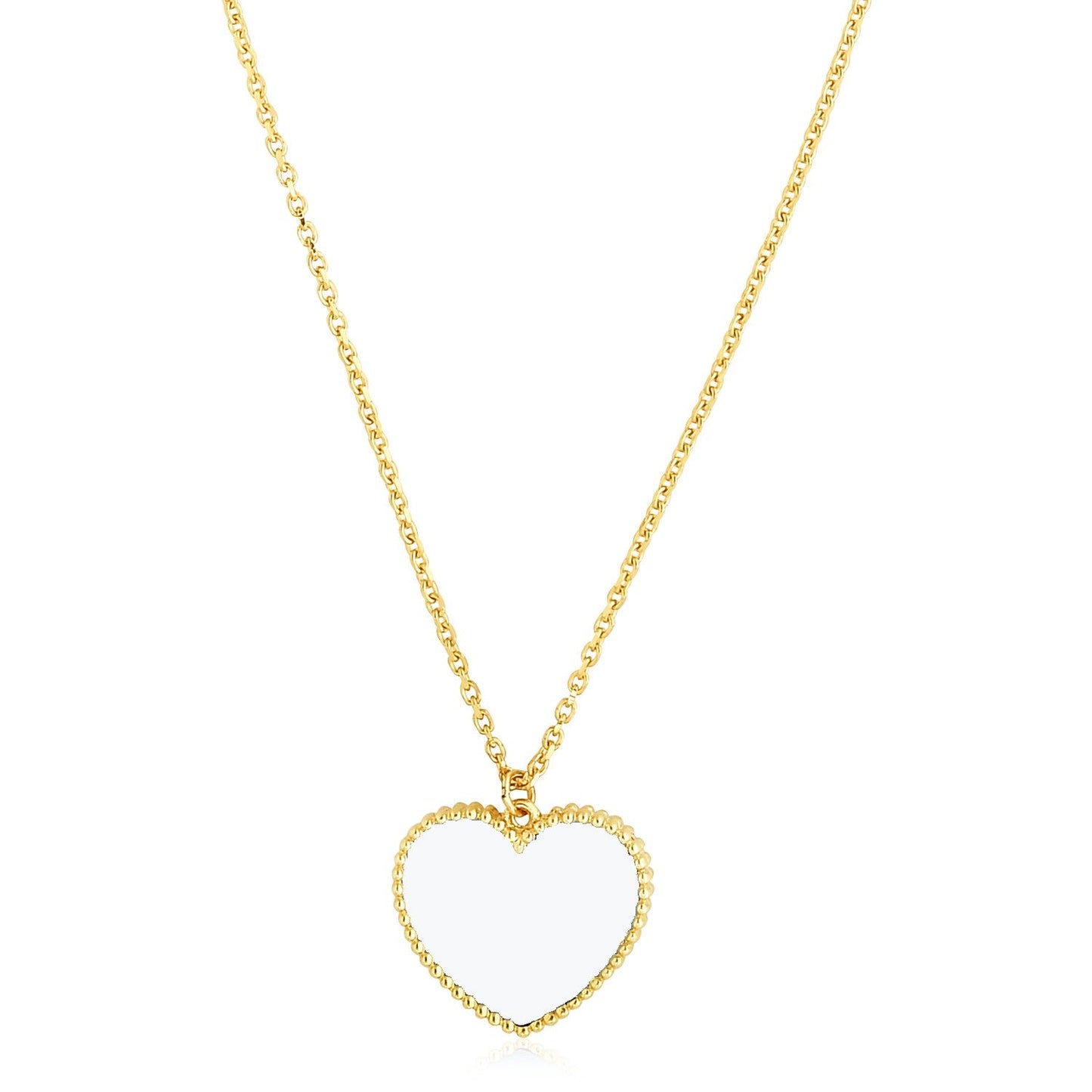 14k Yellow Gold High Polish Heart Pearl Paste Necklace-0