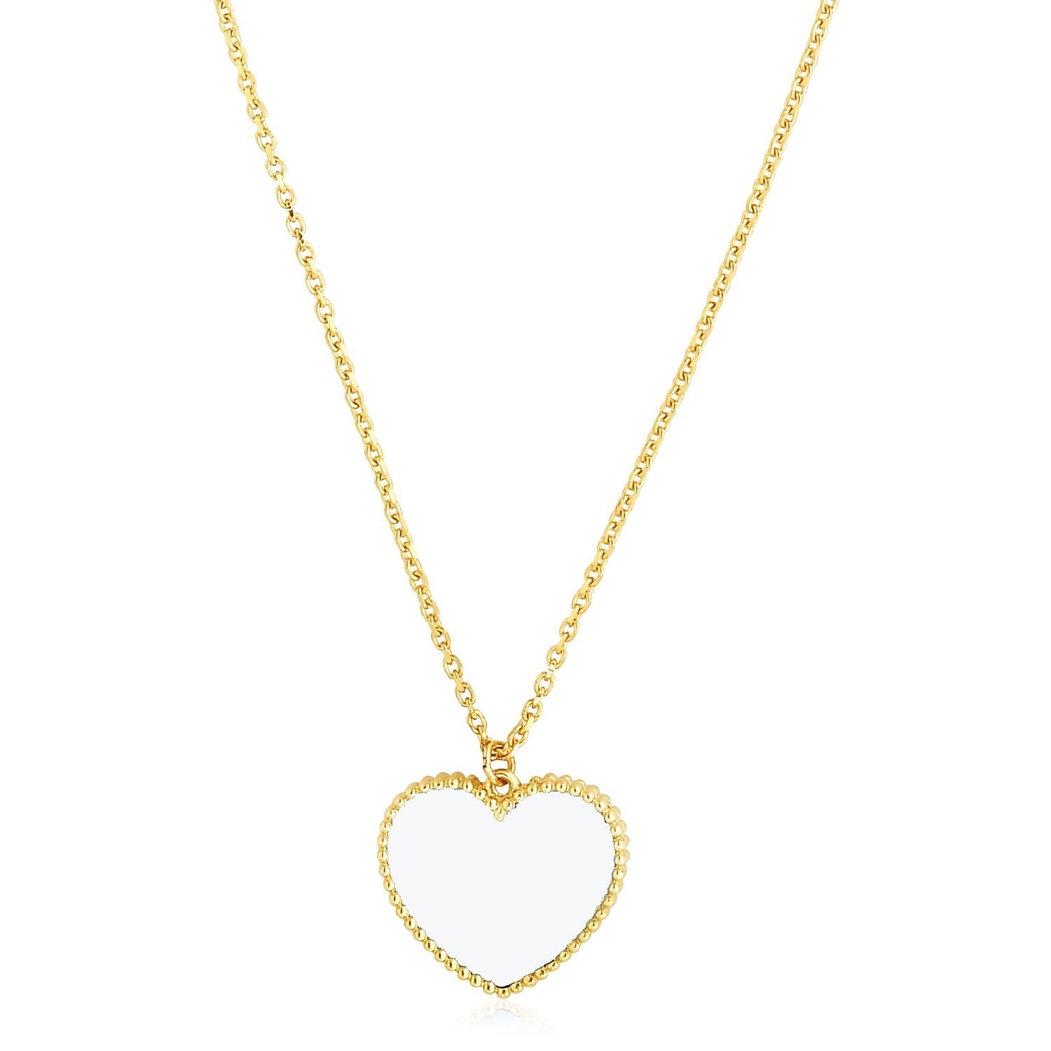 14k Yellow Gold High Polish Heart Pearl Paste Necklace-0