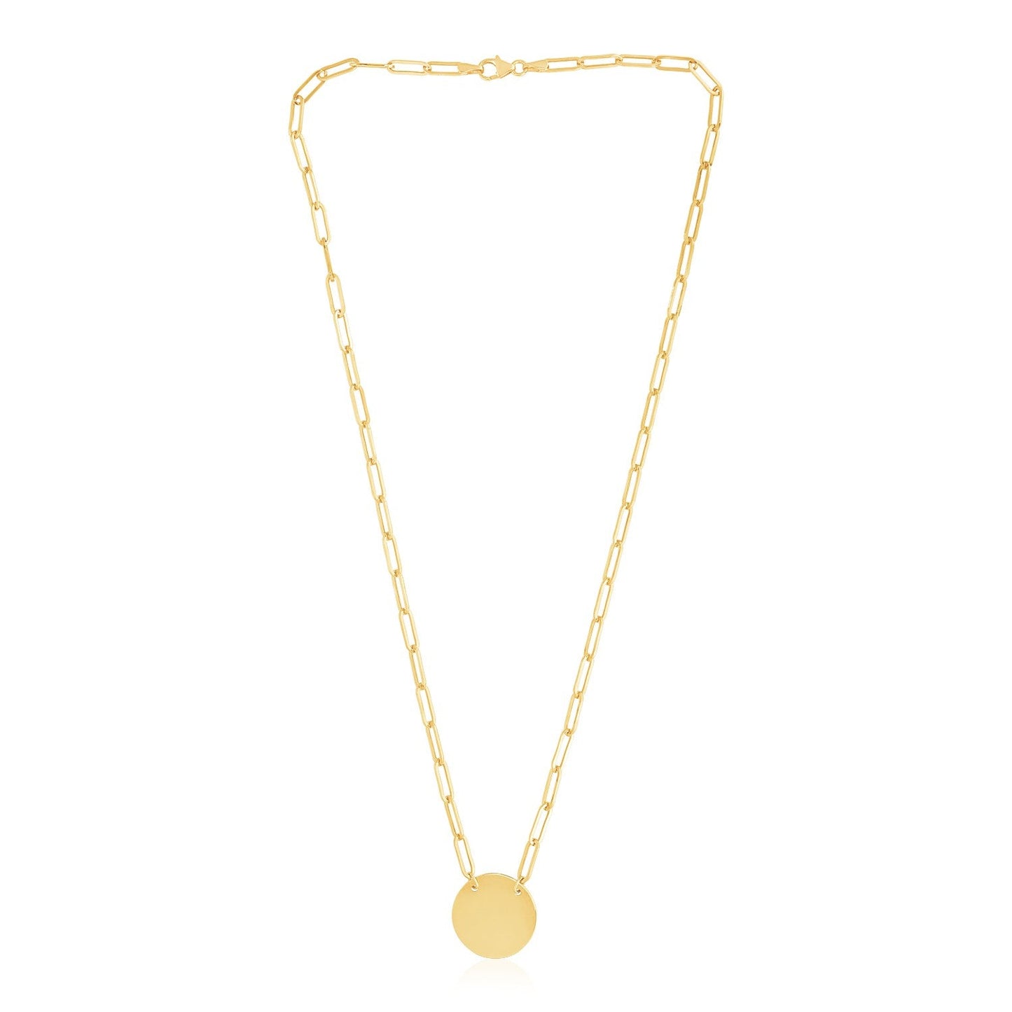 14k Yellow Gold High Polish Circle Disc Paperclip Link Necklace-0