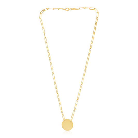 14k Yellow Gold High Polish Circle Disc Paperclip Link Necklace-0