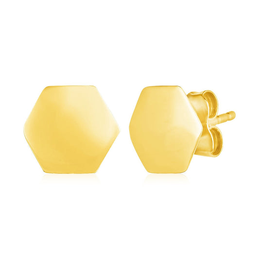 14k Yellow Gold Hexagon Stud Earrings-0