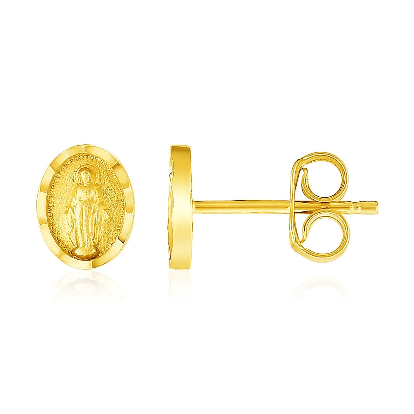 14k Yellow Gold Oval Religious Medallion Post Earrings-0