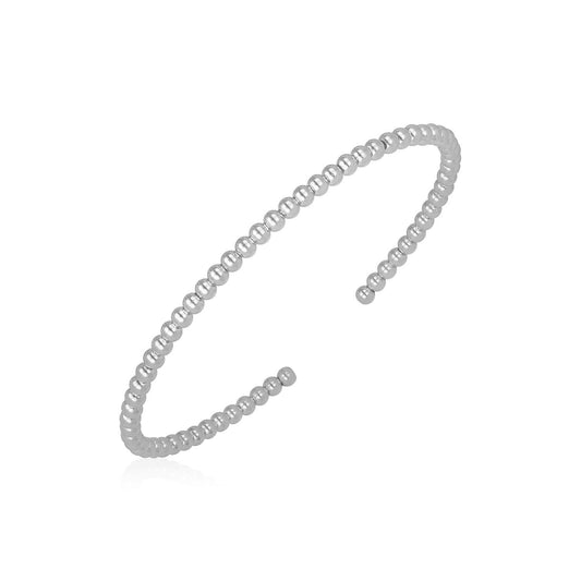 14k White Gold High Polish Bead Cuff Bangle (3mm)-0