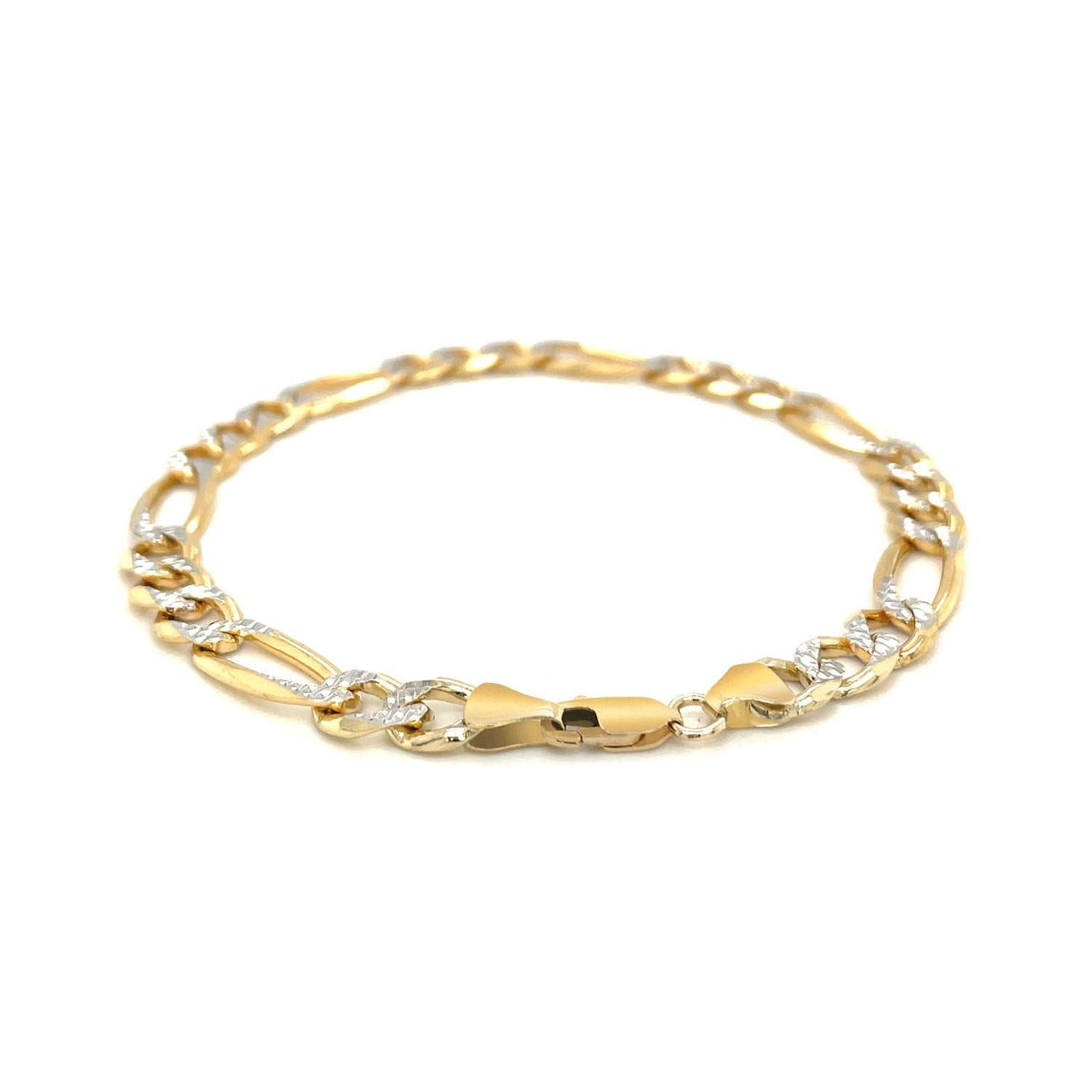 7.0mm 14K Yellow Two Tone Solid Pave Figaro Bracelet-2