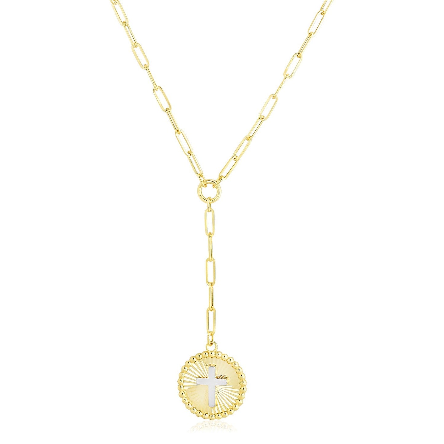 14k Yellow Gold High Polish Heart Medallion Two Tone Lariat Necklace-0