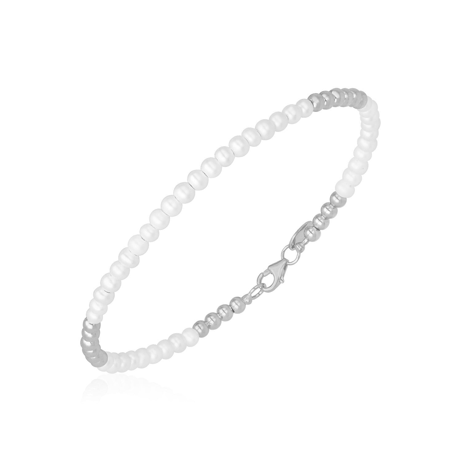 14k White Gold High Polish Freshwater Pearl Pallina Bead Bracelet-0