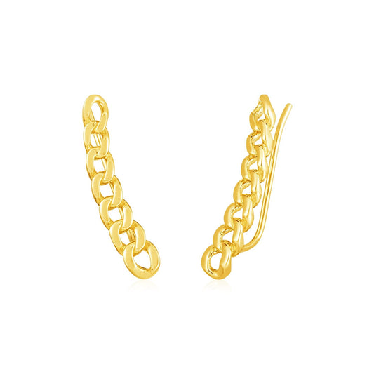 14k Yellow Gold Ear Climber Earring with Chain Links-0