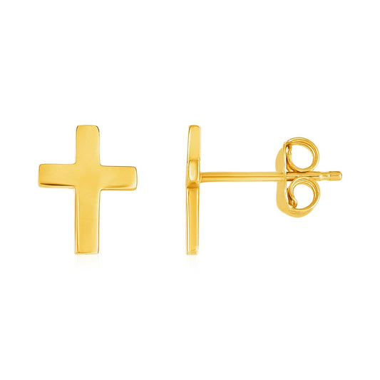 14k Yellow Gold Post Earrings with Crosses-0