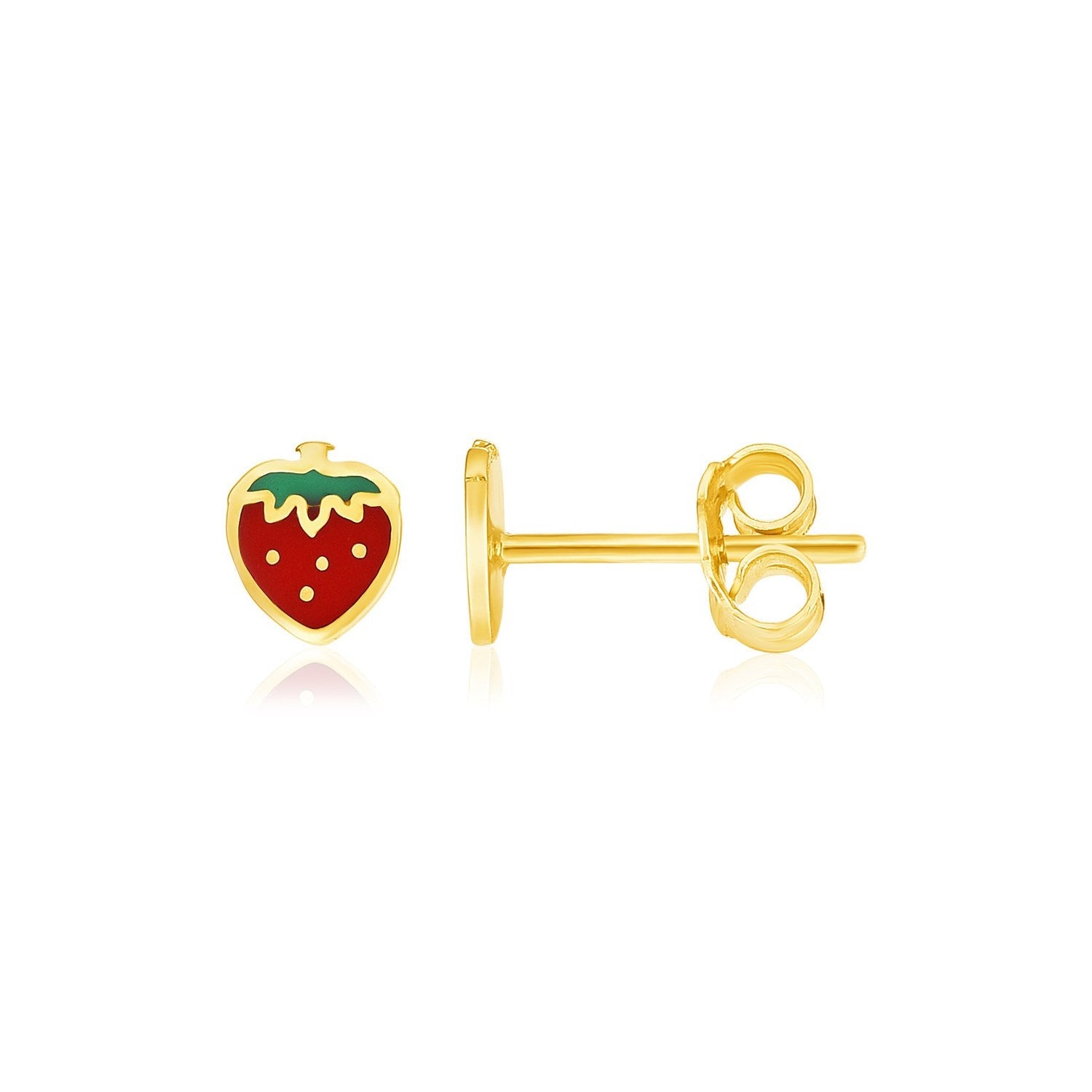 14k Yellow Gold Enameled Strawberry Childrens Earrings-0