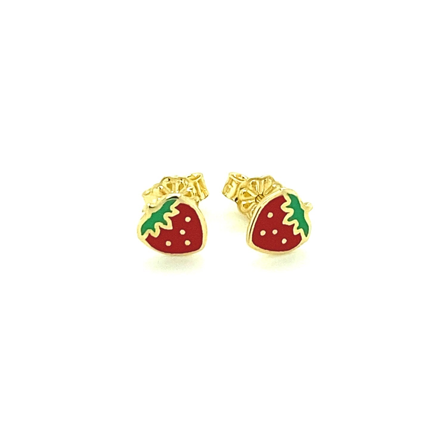 14k Yellow Gold Enameled Strawberry Childrens Earrings-1