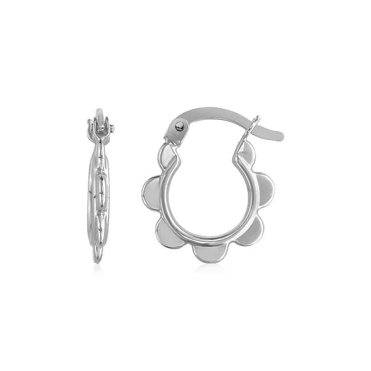 14k White Gold Scalloped Hoop Earrings-0