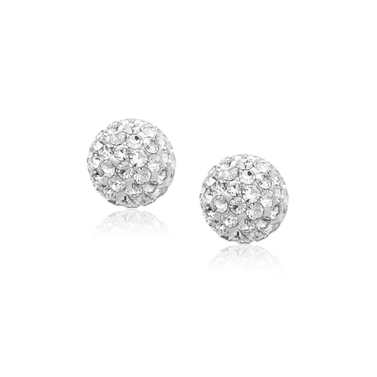 14k Yellow Gold Stud White Crystal Ball Earrings-0