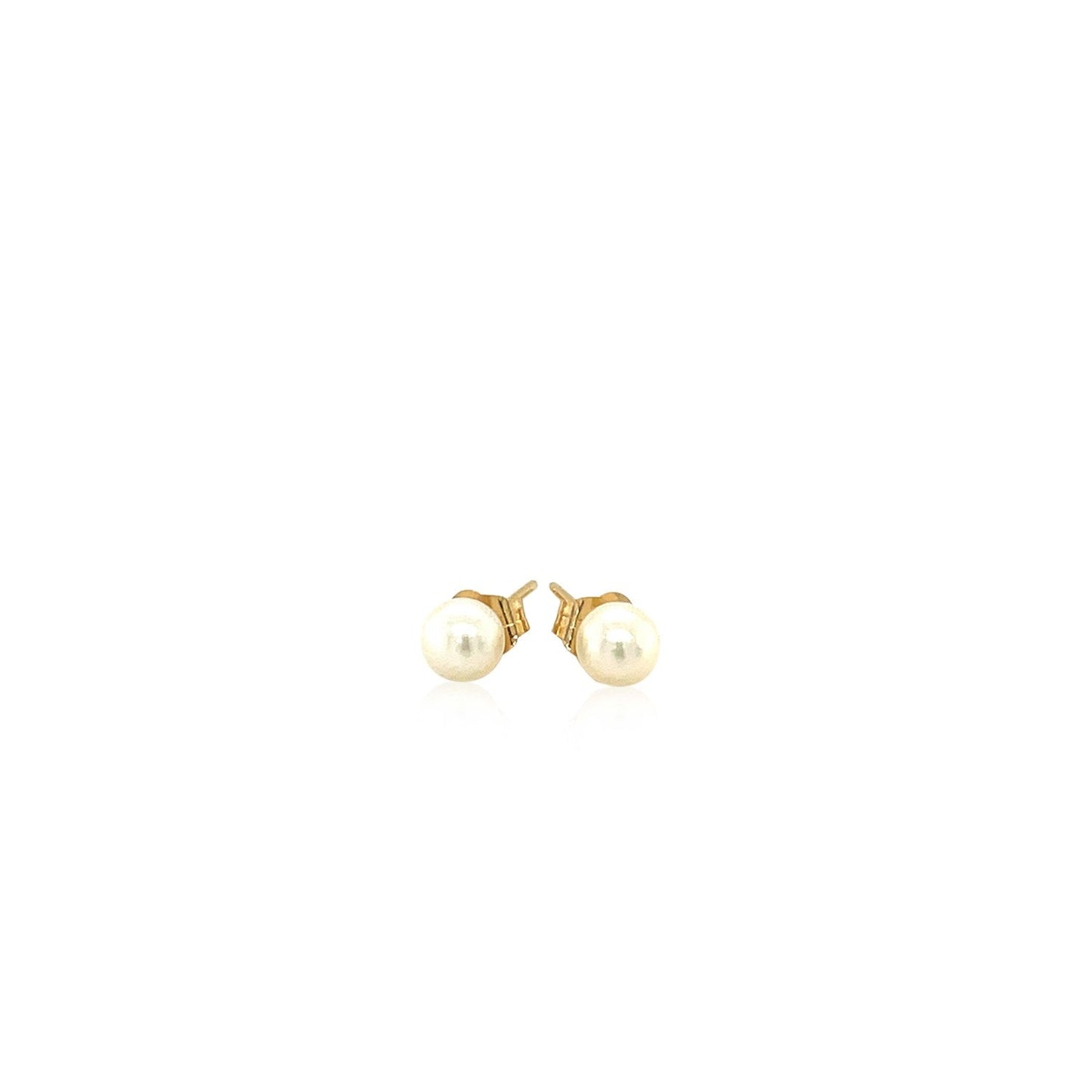 14k Yellow Gold Freshwater Cultured White Pearl Stud Earrings (4.0 mm)-1