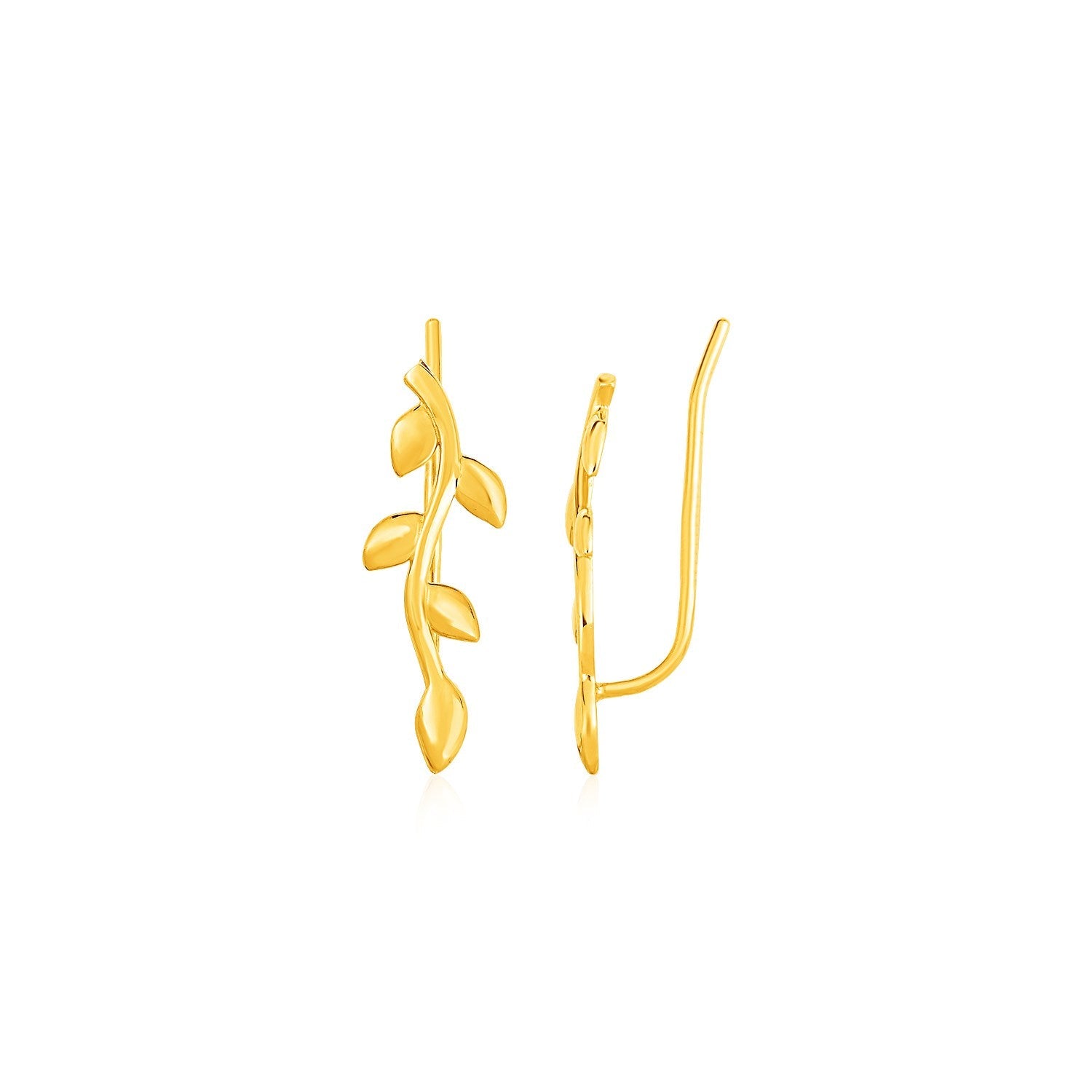 Leafy Branch Motif Climber Earrings in 14k Yellow Gold-0