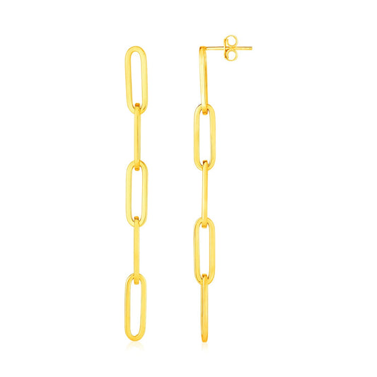 14K Yellow Gold Five Link Paperclip Chain Earrings-0