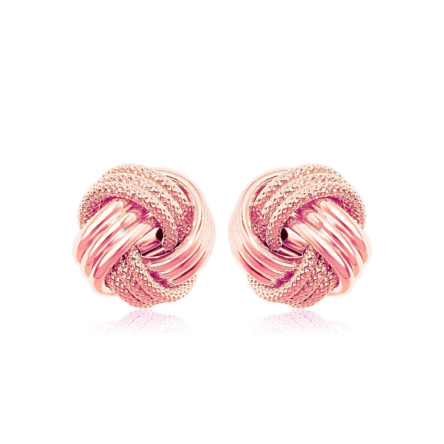 14k Rose Gold Love Knot with Ridge Texture Earrings-0