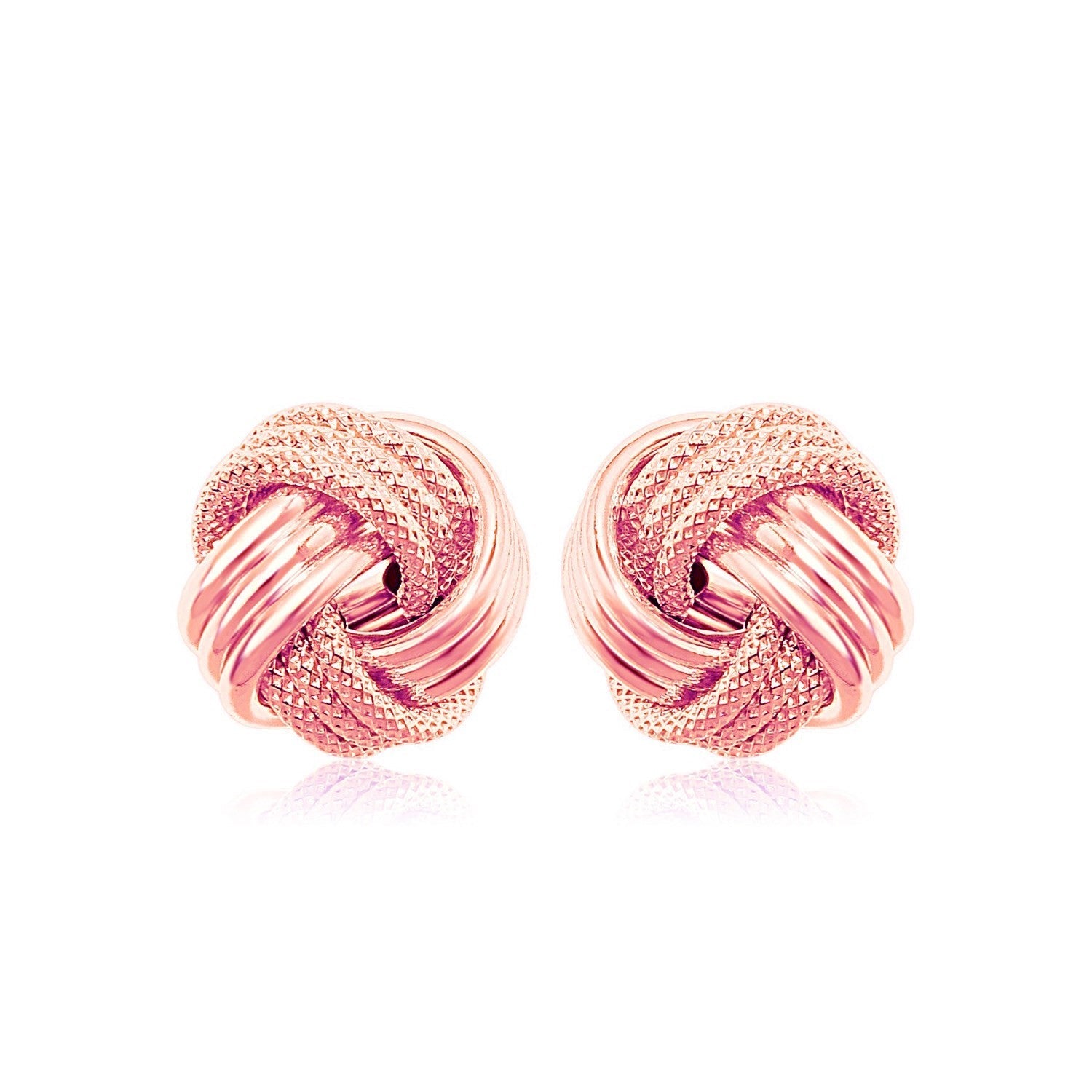 14k Rose Gold Love Knot with Ridge Texture Earrings-0