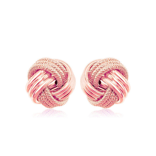 14k Rose Gold Love Knot with Ridge Texture Earrings-0