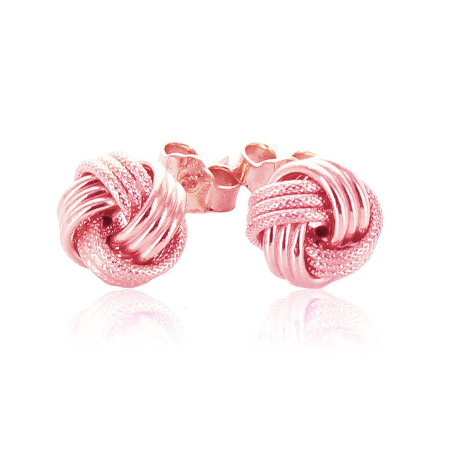 14k Rose Gold Love Knot with Ridge Texture Earrings-1