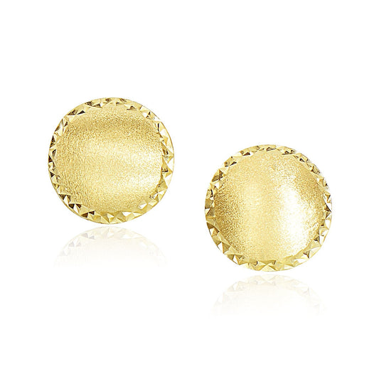14k Yellow Gold Dome Satin Finish Earrings with Diamond Cut Edge-0