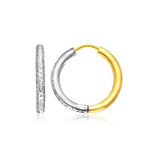 14k Two-Tone Gold Hoop Earrings with Textured Style-0