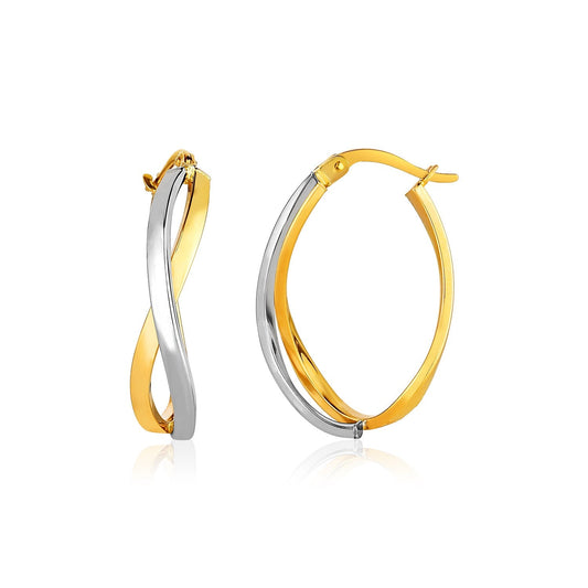 14k Two-Tone Gold Twisted Style Polished Hoop Earrings-0