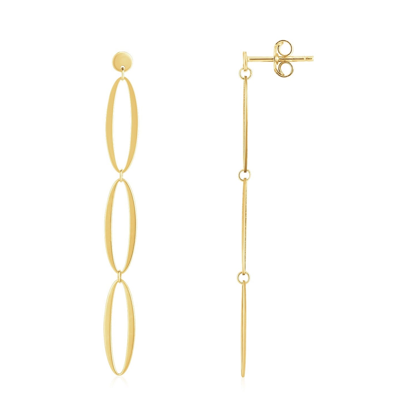 14K Yellow Gold Triple Oval Fancy Drop Earrings-0