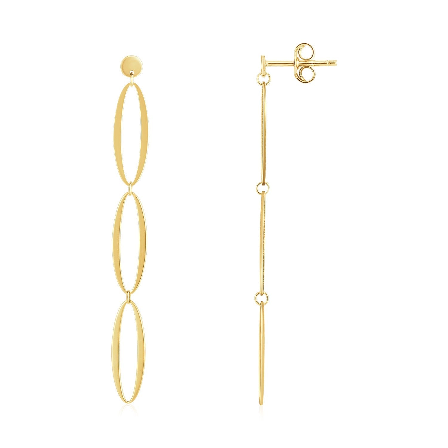 14K Yellow Gold Triple Oval Fancy Drop Earrings-0