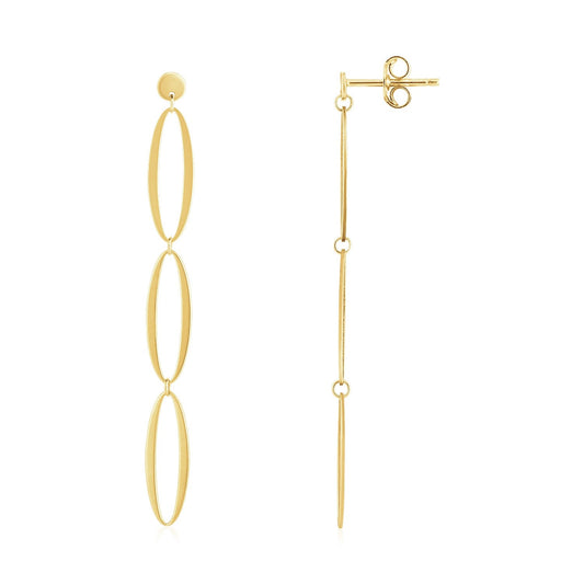 14K Yellow Gold Triple Oval Fancy Drop Earrings-0