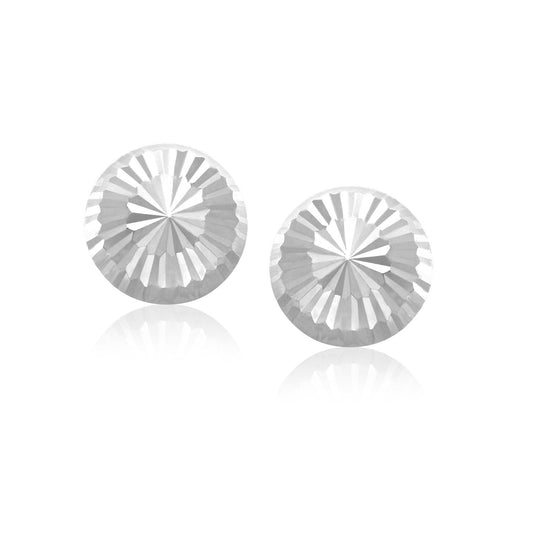14k White Gold Diamond Cut Flat Design Stud Earrings-0