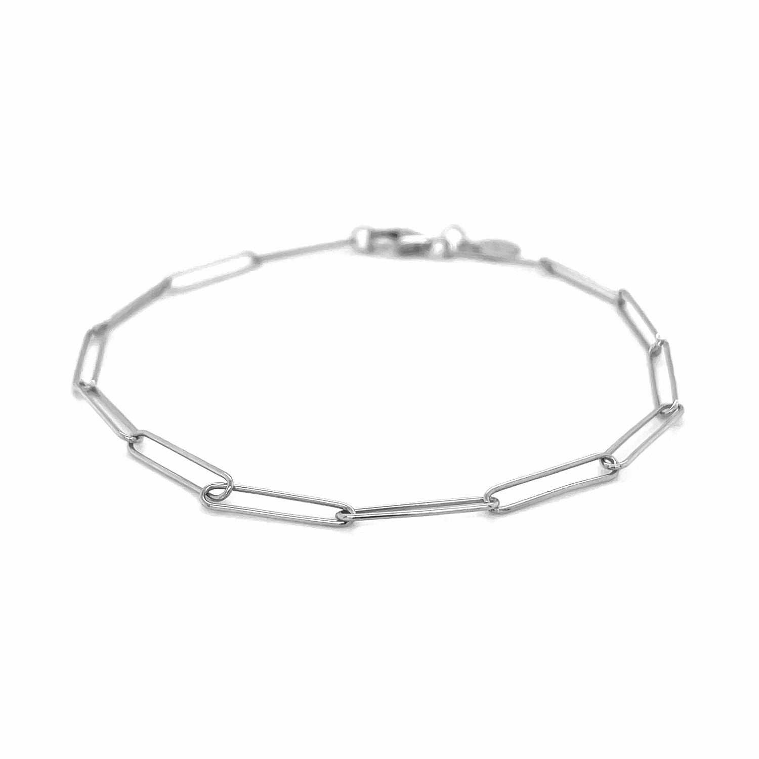 14k White Gold Wire Paperclip Bracelet (2.7mm)-1