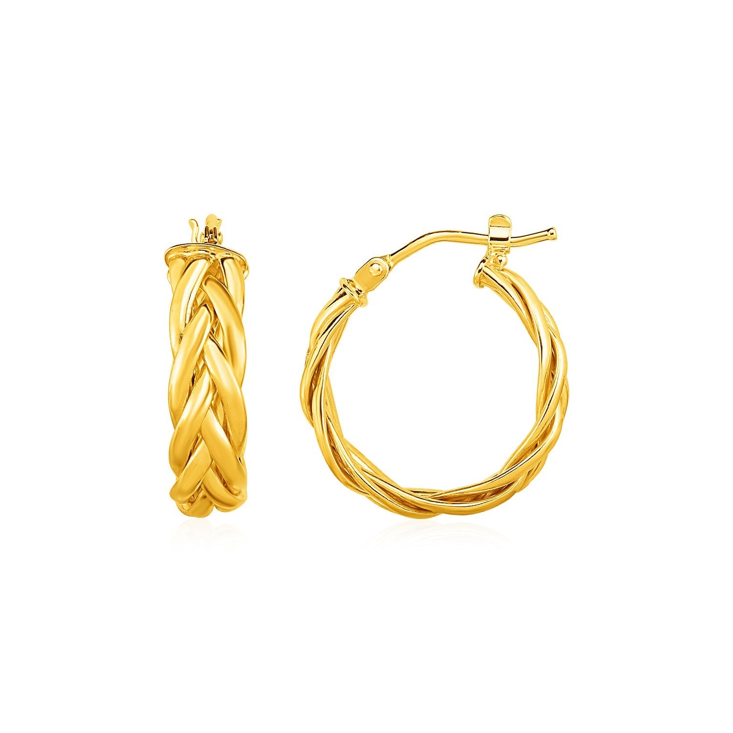 Shiny Braided Hoop Earrings in 14k Yellow Gold-0