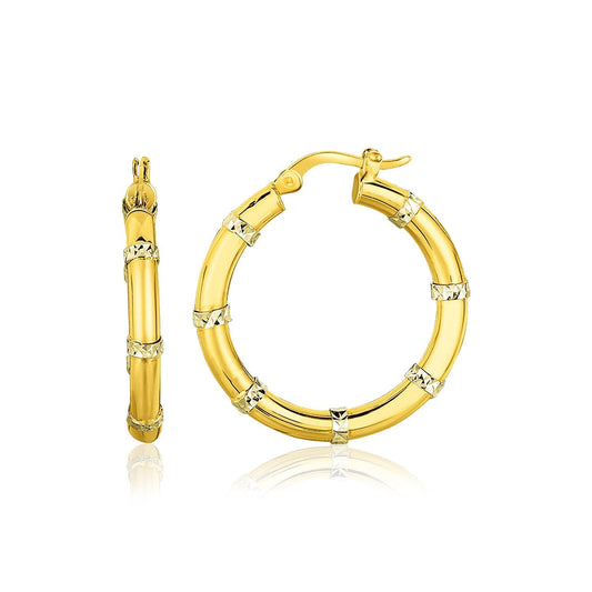 14k Two-Tone Gold Alternate Textured Hoop Earrings-0