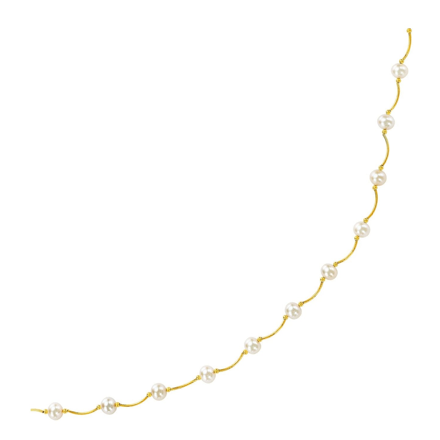 14k Yellow Gold Arc Link Necklace with White Pearls-0