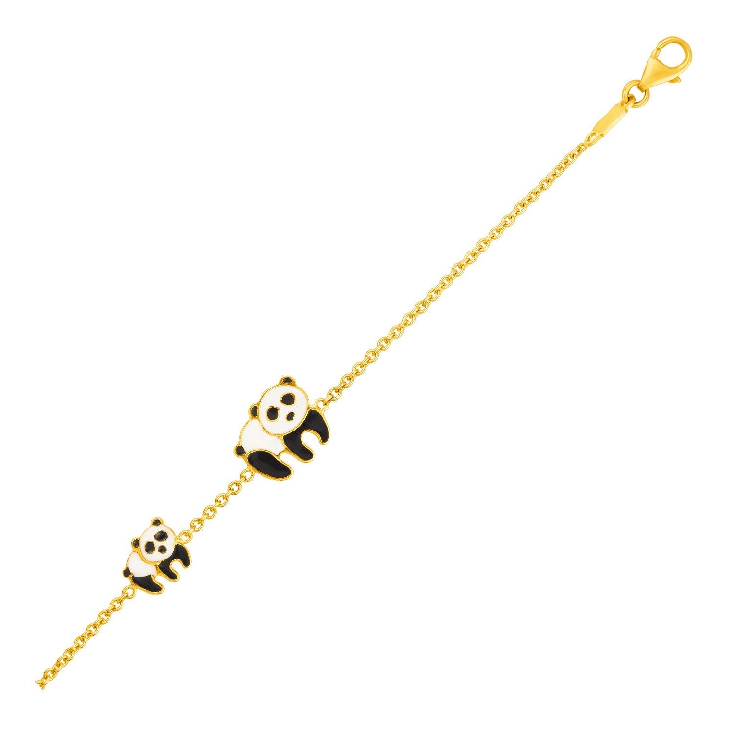14k Yellow Gold Childrens Bracelet with Enameled Panda Bears-0