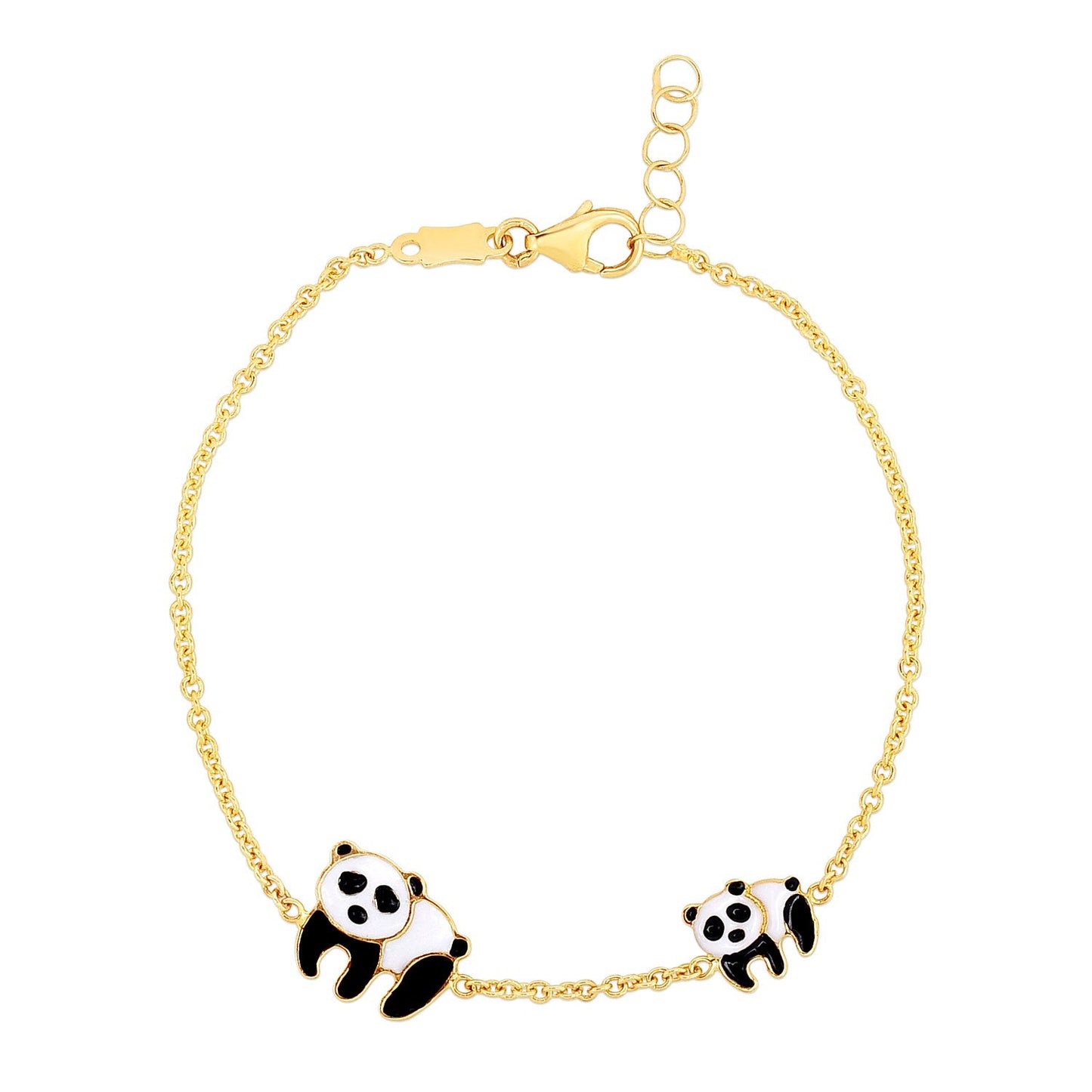 14k Yellow Gold Childrens Bracelet with Enameled Panda Bears-1
