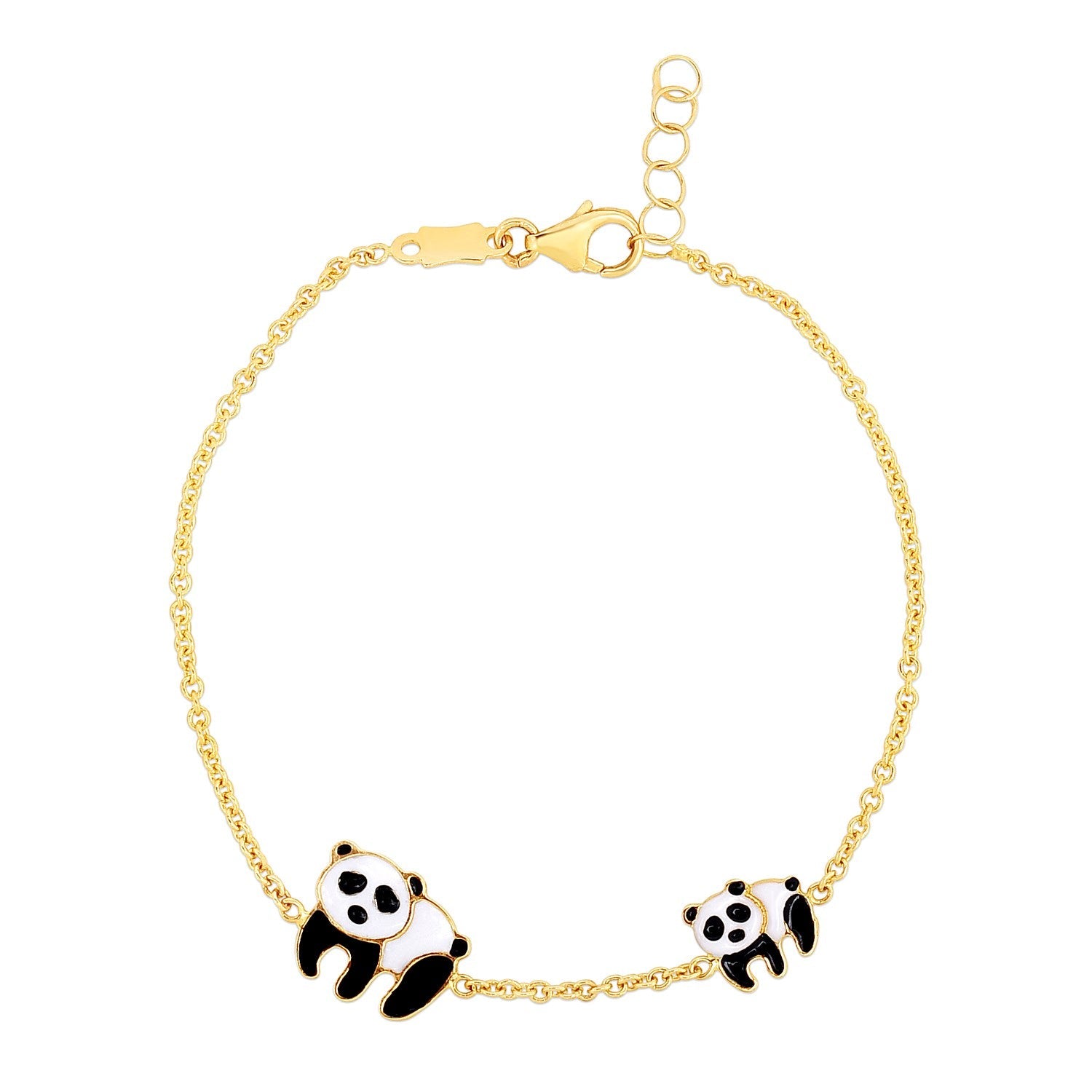 14k Yellow Gold Childrens Bracelet with Enameled Panda Bears-1